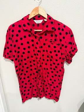 Vintage Honors Apparel Red Black Polka Dot Shoulder Pad Blouse Small